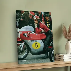 1 motorcycle racing action poster - Agostini - vintage #   6 - Framed Canvas Prints - Ready-to-hang motorcycle decor - Suitable for garages, man caves, living rooms, offices - Ideal gift for motorcycle racing fans and motorsport enthusiasts - Minimalist r