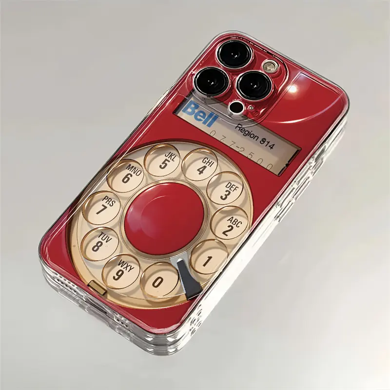 Red Rotary Dial Phone Case Vintage Telephone Artwork Full Coverage for iPhone 17 16 15 14 13 12 11 X Plus Pro Max Vintage Tech Gift