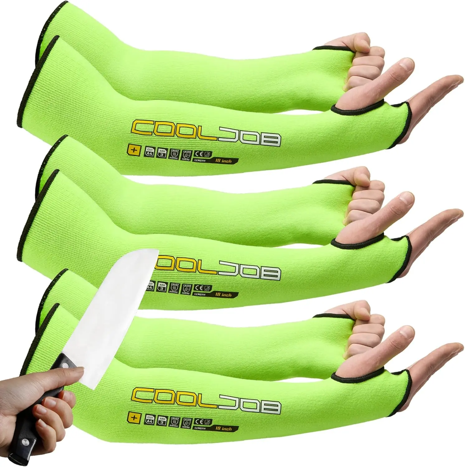 3 Pairs 14/18in A4 Cut Resistant Sleeves with Thumb Hole, UV Sun Protection Arm Sleeves for Thin Skin Gardener