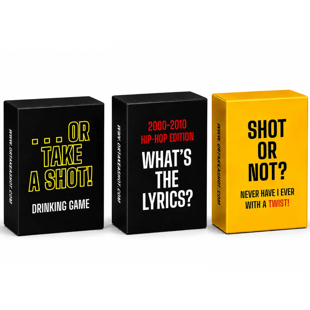 (3) Deck Game Bundle - Featuring Or Take A Shot, Shot Or Not, What's The Lyrics - Perfect for Parties & Game Nights - Playing Cards