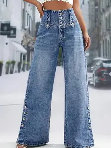 Wide Leg Jean - Soft Breathable Fabric for All Seasons Comfortable Stylish Fit Versatile for Casual Outings and Everyday Wear Chic Blue Women's Fashion