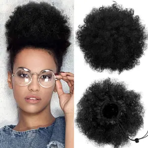 WILLBOND 2Pcs Afro Puff Drawstring Ponytail for Women - Synthetic Short Curly Hair Bun Extensions, Updo Wig Hairpieces in Black, Perfect for Effortless Stylish Looks WILLBOND