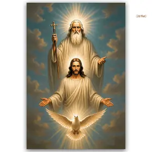 2D Flat, 2D Flat 1pc Decorative Frameless Canvas Painting "The Holy Trinity: Radiant Scroll of God, Jesus, and the Holy Spirit" Canvas Art Canvas Decorative Painting 12x18inch