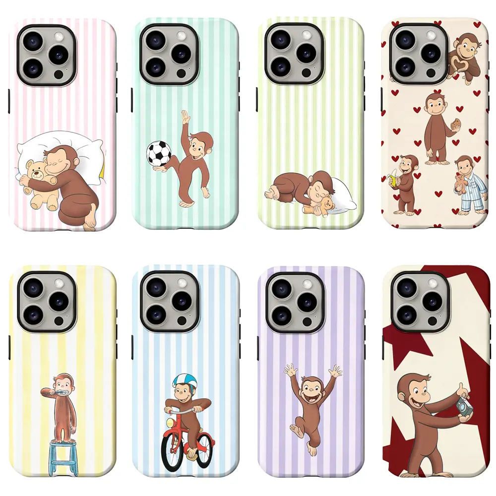 Curious George Protective Phone Case - Cute Accessories, Contemporary Art Vintage Cartoon Cover with Rubber, Polyester, PVC, Plastic - Shockproof, Waterproof, Anti-Drop, Eco-Friendly for iPhone 17,16 Pro Max,15,14 Plus,13,12,11 - Kids' Birthday Gift, Kids