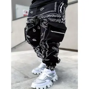 Paisley print multi-pocket cargo joggers for men-casual street style spring/summer outdoor pants