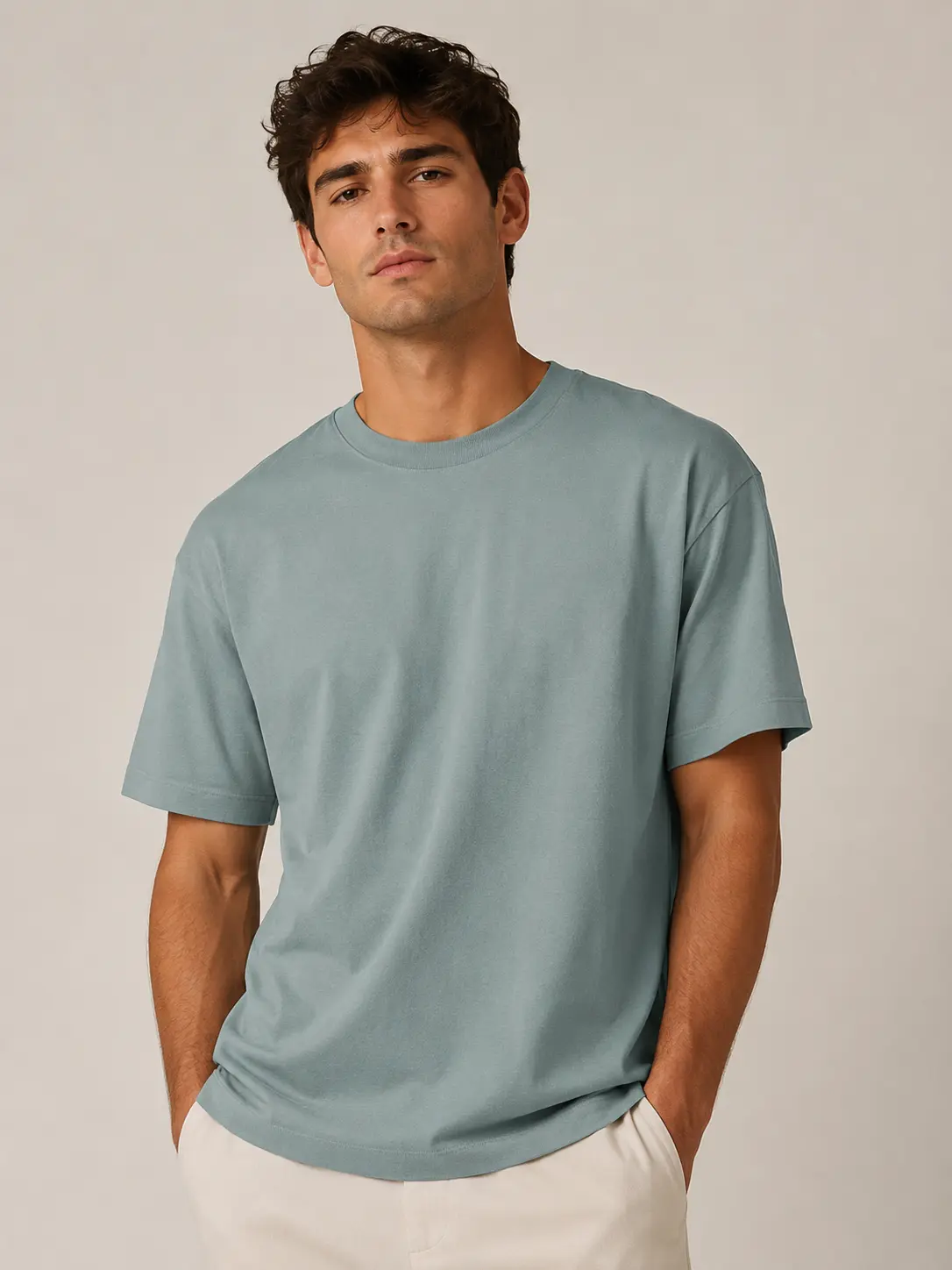 Moss Green Men's Oversized Heavyweight Cotton Vintage Washed Round Neck Short-Sleeve Casual Top, Loose-Fit Unisex Baggy Menswear T-Shirt, Shortsleeve, Unisex Retro, Streetwear