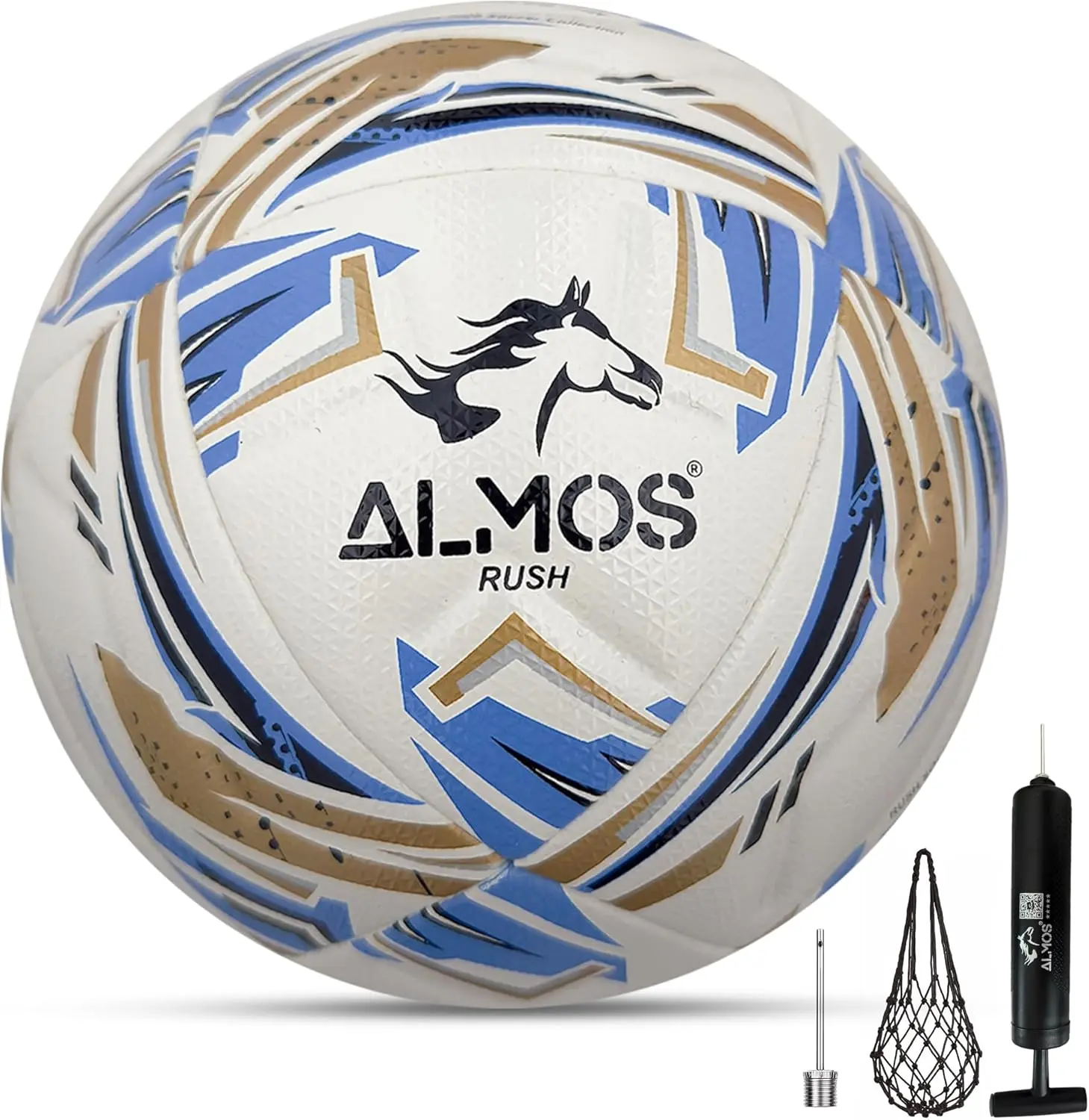 Almos Rush Match Soccer Ball - Size 4, Size 5, Thermo Bonded, 20-Panel Seamless Design, EPU Microfiber Leather, Professional Match & Training Ball with Pump
