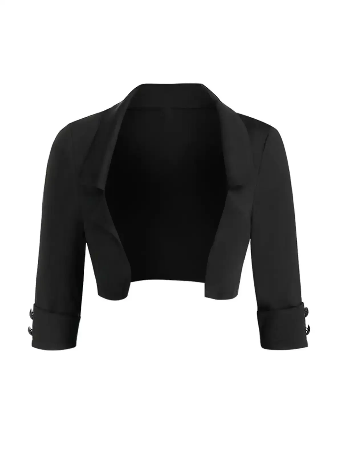 2026 Women's Jacket Coat Tops Solid Color Open Front Crop Jacket Mock Button Turndown Collar Cropped Jackets Black Top Casual Fit, Closet Staple, Soft Material, Style Essential, Must Have Item, Fashion Forward