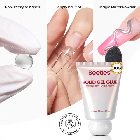 [Exclusive to TTS]Beetles Solid Nail Glue Gel Hands-Free, Tipex Nail Glue Gel for Acrylic Nails Extension, Press On Nails, 3D Nail Art, Soak off UV & LED, Beginner Friendly Long Lasting DIY Home Manicure, Odor-Free
