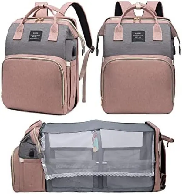 Diaper Bag with Changing Station for Baby Girl Boy Multi-Function Travel Portable Bassinet Backpack Mommy Bag Large Capacity Water Resistant Stylish Unisex