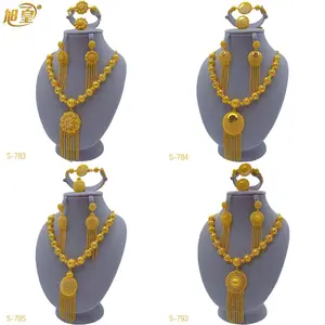 Ethiopian African Bead Jewelry Set for Women Nigeria Dubai 24K Gold Color Wedding Tassel Necklace Earrings Bracelet Ring Bridal
