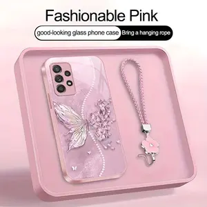 Suitable for [Galaxy A52 5g] high-end phone case，a beautiful four-leaf clover lanyard is included,exquisite and dreamy butterfly pattern,a variety of colors are available for you to choose from YM99
