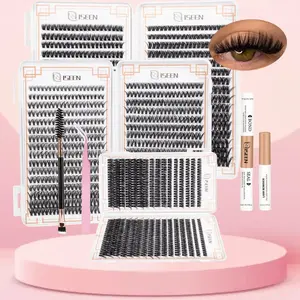 DIY Lash Clusters Kit, 280/640 Pcs Eyelashes Clusters Extensions Kit Synthetic Fiber 8-16mm Individual Lashes D Curl Fluffy Wispy Lightweight Makeup Cosmetic False Eyelashes Thin Band, with Bond&Seal&Remove&Eyelash Tweezers& Brush