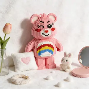 Cute Rainbow Print Bear 3D Puzzle Building Blocks Decoration, Home Office Shelf Decor, Party Tabletop Display, Ideal Gift for Holidays, Creative Building Block