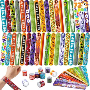 72 PCS Halloween Slap Bracelets for Kids, Halloween Bracelets Bulk for Girls Boys Gifts, Friendship Snap Bracelet for Halloween Party Favors Goodie Bag Fillers, Classroom Favors