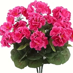 6pcs Realistic Geranium Flowers, Artificial Plants for Indoor Outdoor Decor, UV Resistant Low Maintenance Garden Yard Porch Centerpiece