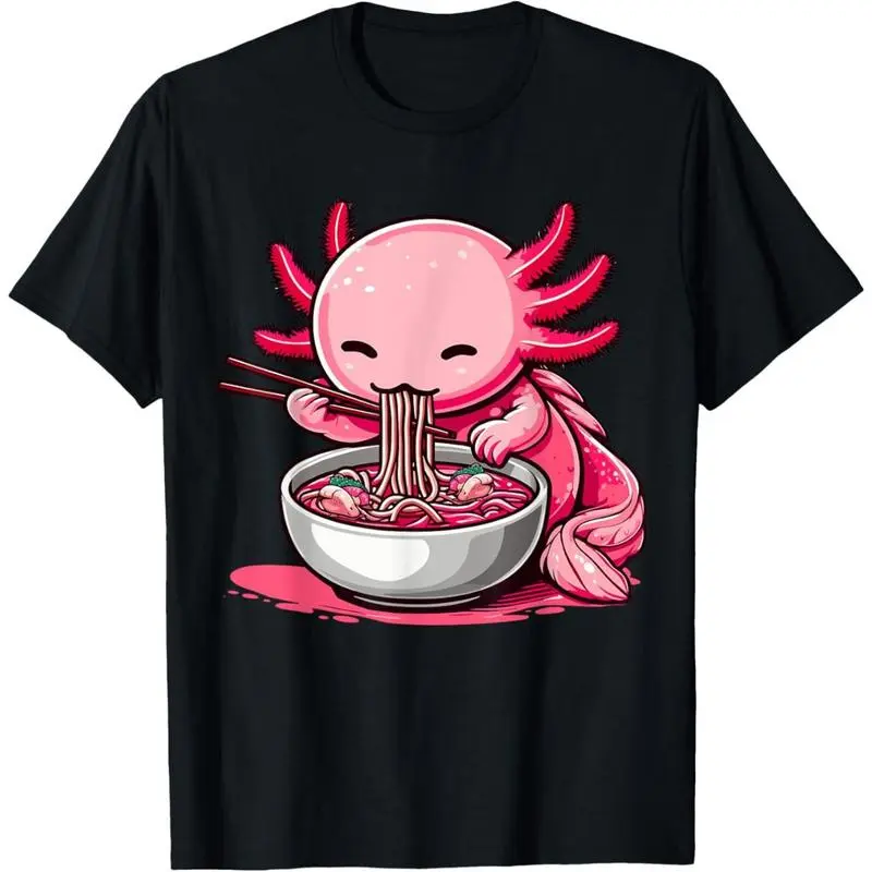 Anime Kawaii Axolotl Eating Ramen Noodles Kids Teen Girl Boy T-Shirt  made in usaUnisex T-shirt camisetas  comodas