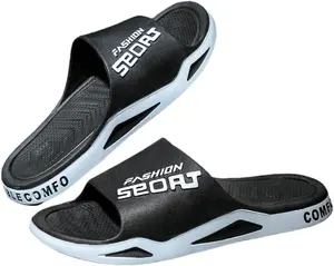 Men's Ultra Soft Slides - Non-Slip Indoor/Outdoor Slippers with Arch Support, Lightweight Open-Toe House Shoes for Beach, Shower & Casual Wear Footwear Boy Flipflop Black