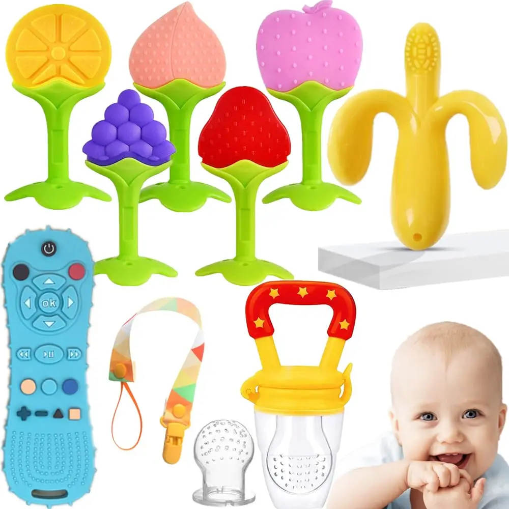9 Pieces Safe & Comfortable Baby Teething Toys for Infants BPA Free Silicone Freezer Teethers for Newborns Soothing Chew Toys for Babies Safe Gum Reli