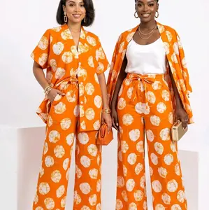 Two-Piece Set Wide Leg Pants and Top for Women, 100% cotton Ankara print