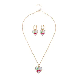 Sweet Cherry Pendant Necklace Female Design Clavicle Chain Neck Earrings