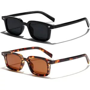 Retro Rectangle Sunglasses for Women Men Small Narrow Frame 90s Vintage Style Sun Glasses UV400 Protection Sunnies