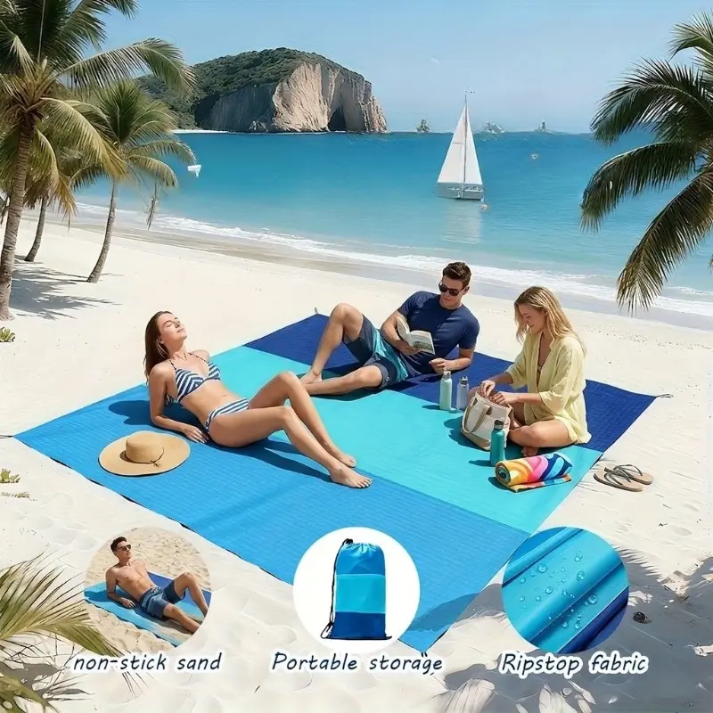 Outdoor Beach Blanket — Extra-Large, Lightweight, and Sand-Proof Beach Mat for 4–7 People | Large Picnic Blanket Ideal for Beach Trips, Camping, and Hiking，Summer vibes
