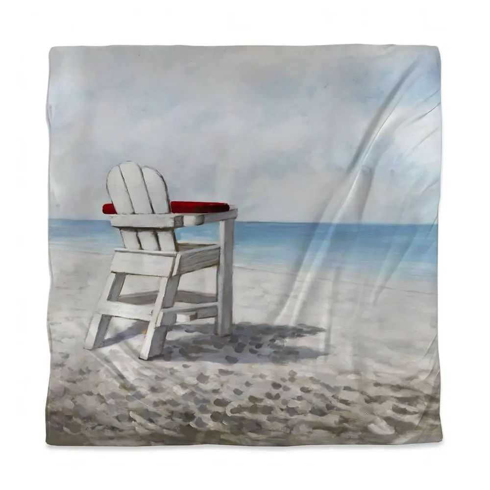 Begin Home Decor 3817-SWCQ-CO25 Coastal Bedroom Sea Queen Size Duvet Cover - White Beach Chair Decor