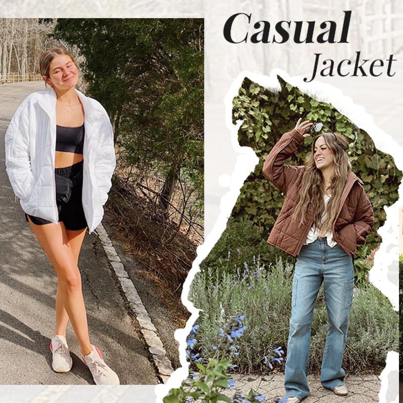 Tanming Women's Lightweight Quilted Puffer Jacket Long Sleeve Full Zip Casual Padded Coat  with Side Pockets Spring