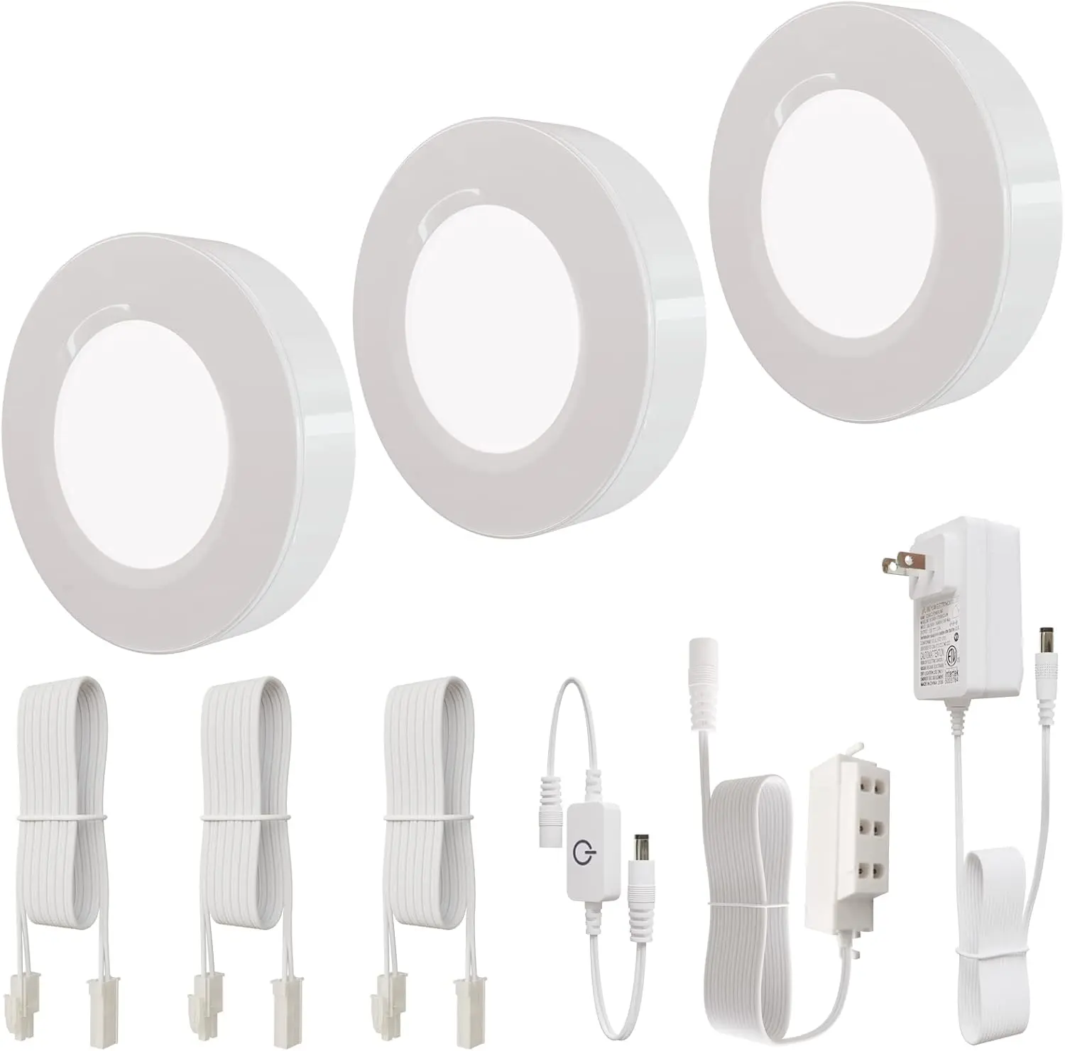 LED Puck Lights Wired, Dimmable Under Cabinet Lights Aluminum ng with  Switch, 3 Pack 9W 3000K Warm White for Kitchen, Clot, Wardrobe, ETL Listed