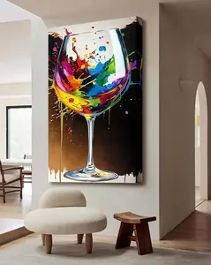 Wooden Frame Oversized Wine Glass Canvas WallArt Decoration, Colored Glass Painting And Printing, Colored HomeDecoration, Abstract Wall Decoration And Gifts, Large Murals, SuitableFor Living Room, Bedroom, Kitchen, Bathroom Wall Art Decoration