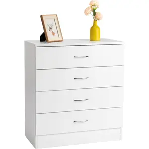 Karl home 4 Drawer Dresser for Bedroom, Small Chests of Drawers Modern Nightstand, White Dresser Chest with 4 Storage Drawers, Dressers for Nursery, Hallway, Living Room, Closet