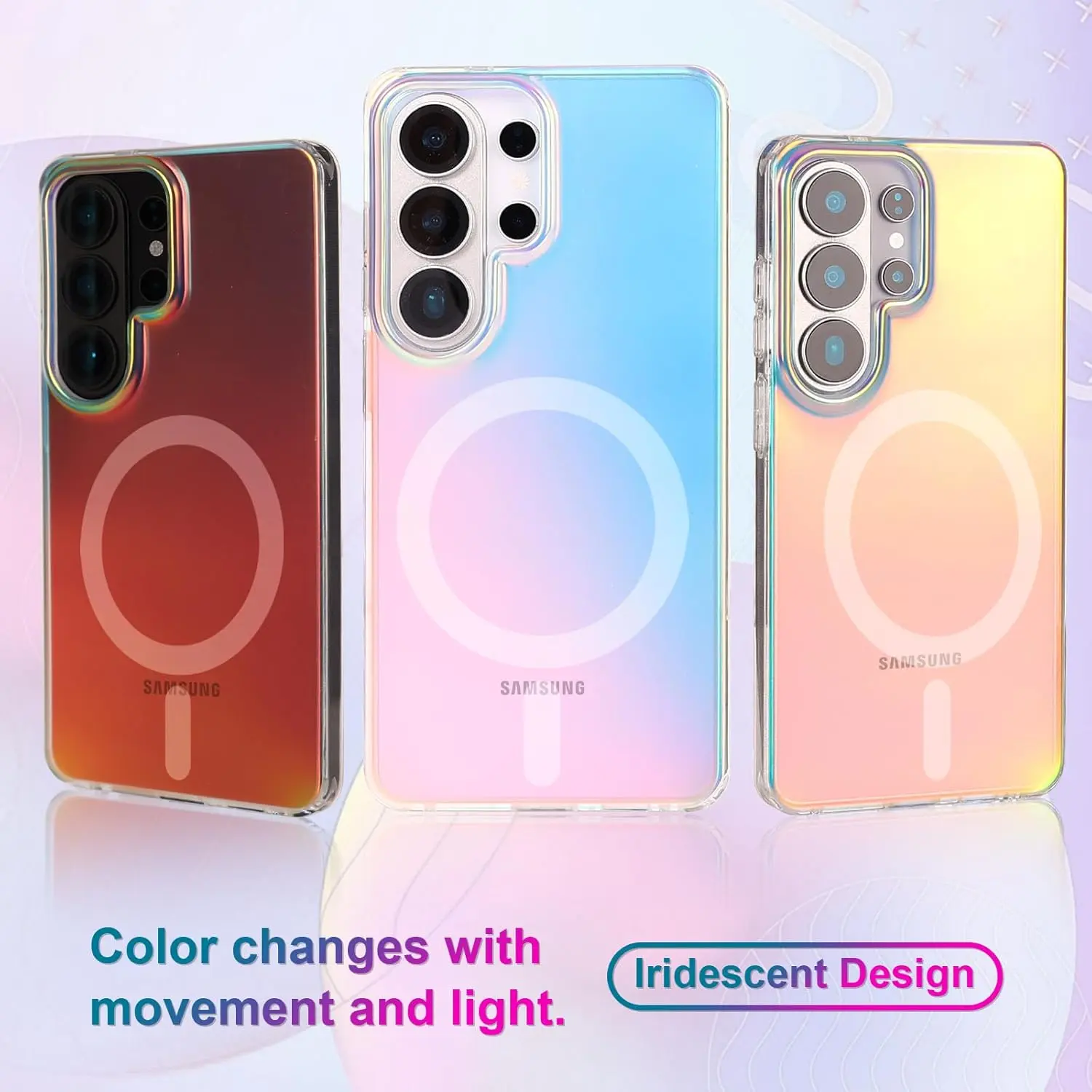 HISTORYOO Magnetic case for Samsung Galaxy S26 Ultra S25 Plus S24 FE S23 S22 [Compatible with MagSafe] [Holographic Iridescent Color Changing Effect] Fashion Slim Cute Unique Protective Shock-Absorbent Bumper Slim Laser Matte Phone Cover Women Girls