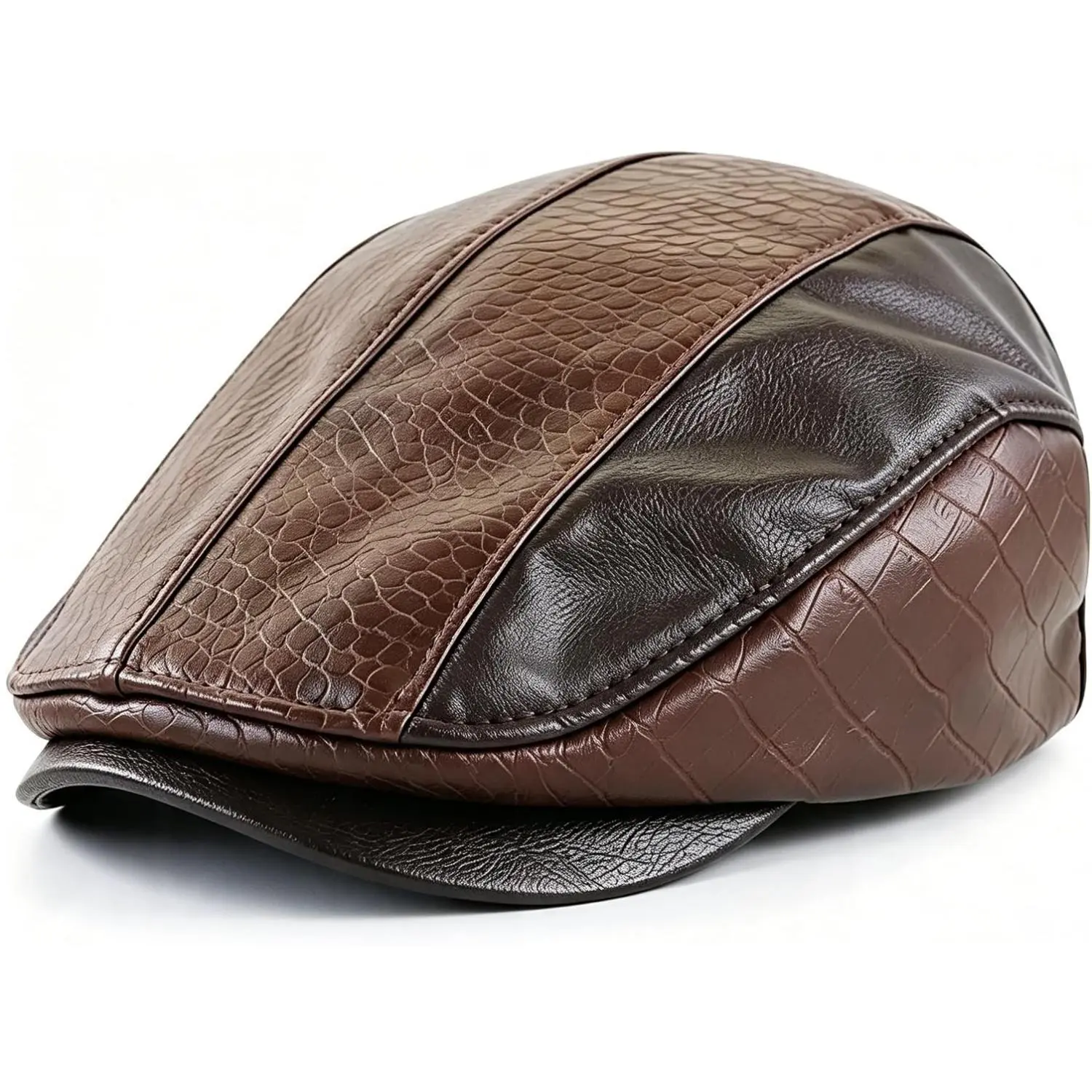 Men's Vintage PU Leather Flat Top Newsboy Cap - 57cm Fixed Size Solid Lined Inner Ivy Cabbie Hat, Hand Wash Only Casual Hat, for Driving, Casual Outdoor Use, Hand Wash Only Hats