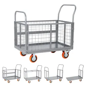 Garvee 6-in-1 Collapsible Platform Truck Cart – Heavy Duty 1800lbs Capacity – Cage Design – 4 Caster Wheels (2 Locking) – Versatile Flatbed Hand Truck for Warehouse, Garage, Laundry, Grocery