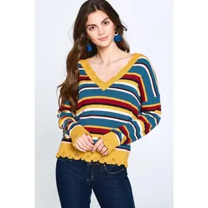 Multi-colored Variegated Striped Knit Sweater