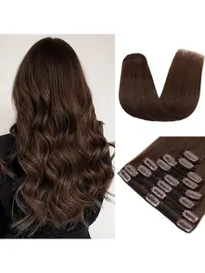 Clip in Hair Extensions Real Human Hair 8 pcs Chocolate Brown #4 Soft Remy Human Hair Clip in Extensions Straight for Women Suitable for all Hair Types Natural Looking Hair Glueless Clip in