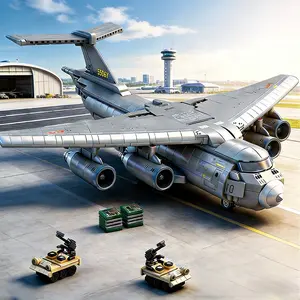 1486pcs Large Transport Plane Building Blocks, Y-20 Airplane Model Display Piece, Cargo Carrying Aircraft, High Difficulty Adult Assembly Model