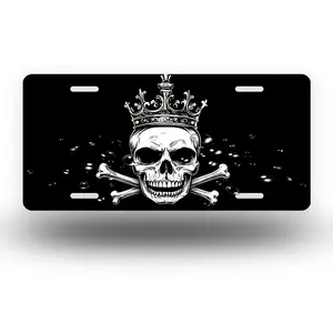 Crowned Skull and Crossbones Front License Plate - Aluminum Novelty Car Tag for Men, Women, Boys & Girls, 6x12 Inch, Black with White Design, Novelty License Plate |   Polished Finish |   Durable Aluminum Alloy