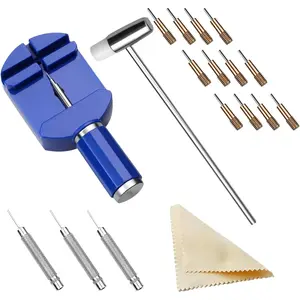 Watch Link Removal Kit Watch Adjustment Tool Kit with 12 count Replacement Pins and 3 count Pin Punches 1 count  Hammer for Watch Band Strap Adjustment and Bracelet Sizing