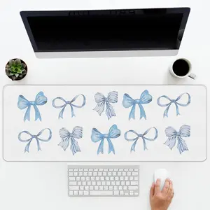 Bow Desk Mat, Blue Desk Mat, Cute Mouse Pad, Large Blue Mouse Pad, Retro XXL Bow Gaming Mouse Pad Coquette Full Desk Computer Mat Pad, Preppy Y2K Computer Desk Mat for Dorm Girly Mouse Pad 24x14