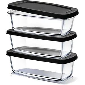 Glass Bread Pans for Homemade Bread Baking, 1.9 Quart Deep Rectangular Glass  Storage Containers with , 3 Bread Loaf Pans 3 Airtight  Black Microwave Oven & Freezer Safe