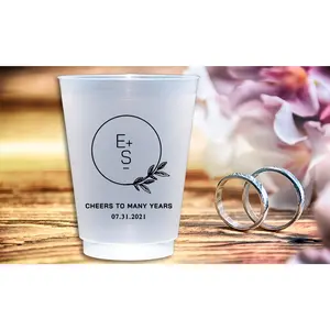Simple Monogram with Circle Foliage Logo Custom Printed Wedding Frosted Flex Shatterproof Cups