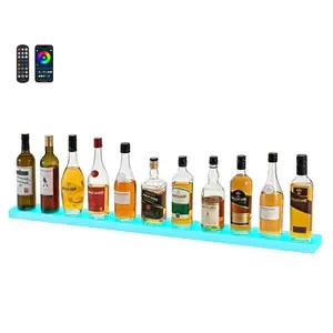 LED Lighted Liquor Bottle Display, 1-Tier 48 Inches Whiskey Rack, Supports USB, Illuminated Home Bar Shelf with RF Remote & App Control, 7 Static Colors, Acrylic Lighted Shelf for 12 Bottles