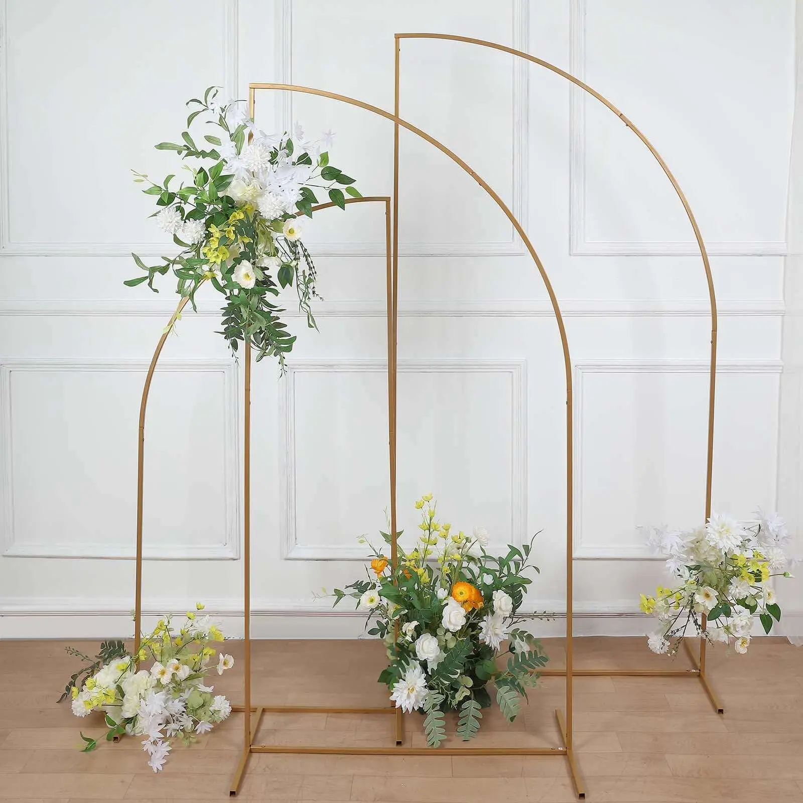 Chiara Gold Metal Wedding Arch Decorations Supplies, 6ft Half-Moon Floral Frame Arbor, Metal Arch Display Festive Backdrops & Banners for Wedding Events