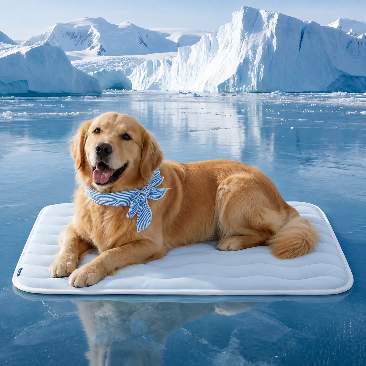 Cooling Mat for Large Dogs,Washable Breathable QMax>0.4 Cool Fiber | 35x23In Gel-free Cool-to-touch Fabric to Rapid Cooling,Cold Crate Pad Indoor for Pet,Portable Thin Kennel Mat as Topper with Cooling Bandana,Blue