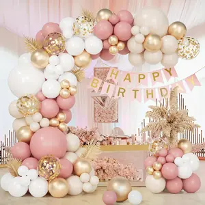 160pcs Pink Balloon Garland Arch Kit - Vintage Pink & White Balloons with Champagne Confetti, Golden Accents for Birthday, Bridal Shower, Wedding, Tea Party Decorations, Bridal Shower Decorations