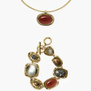 en route 18K Gold Plated Venus Collar Necklace & Athena Bracelet Set, Statement Celestial-inspired Jewelry for Daily Elegance, Versatile Set Essential Designed for Chic Layered Styling & Trendy Summer Outfits