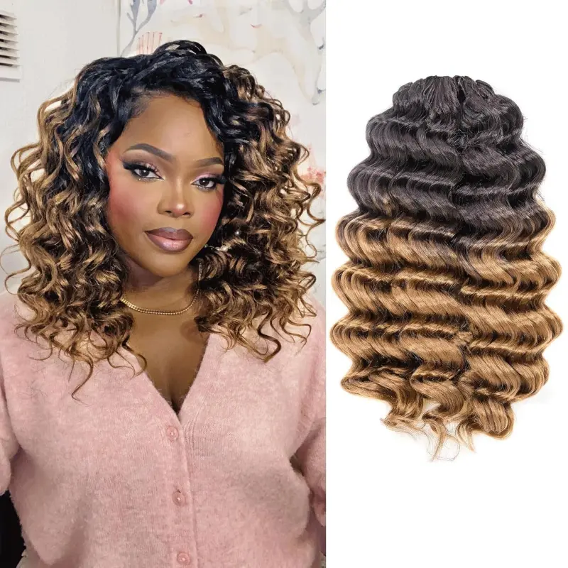 Ocean Wave Crochet Hair - 9 Inch 8 Packs Ombre Blonde Ocean Wave Braiding Hair, Beach Curl Deep Twist Water Wave Short Curly Synthetic Hair Extensions (9 Inch, OT27-