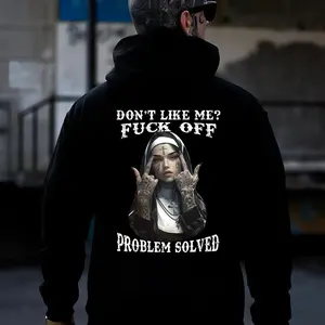 DON'T LIKE ME Off The Nun Black Print Hoodie - Nun Shirt, Funny Hoodies For Women, Traditional Tattoo Merch, Casual Cotton Sweatshirt, Unisex, Minimalist Style, Trending for Men & Women